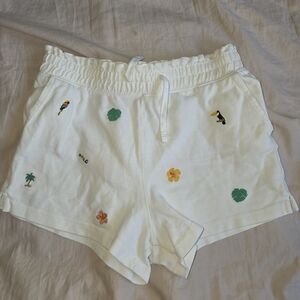 Ralph Lauren White Cotton Shorts with Tropical Embroidered Motifs